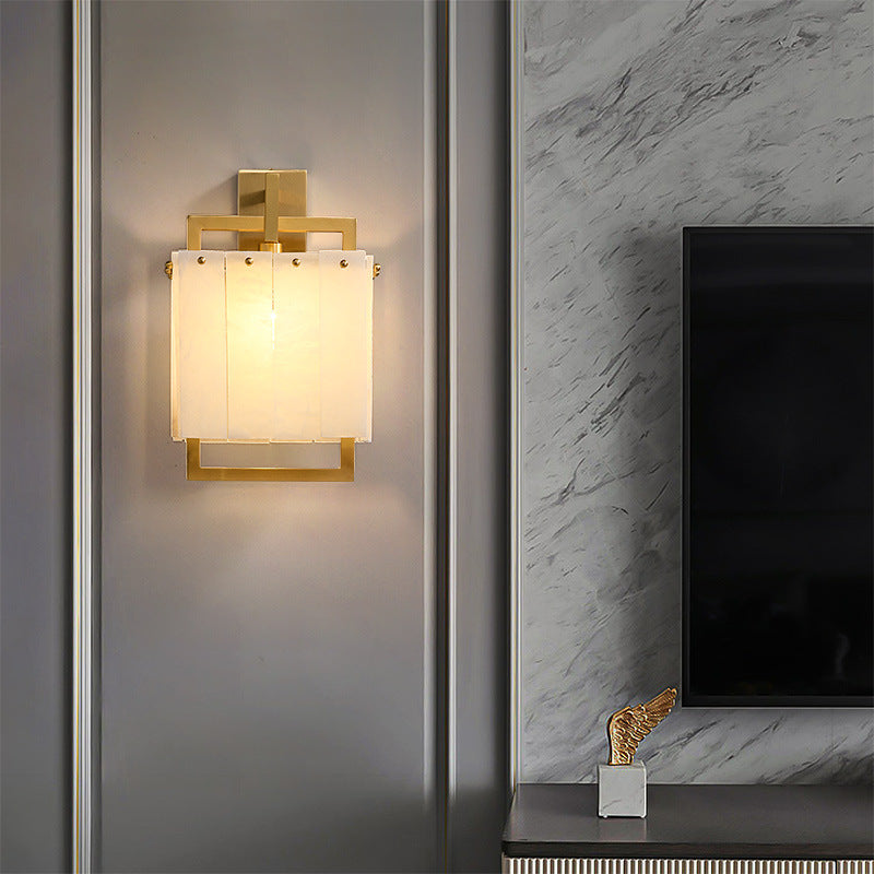 Applique murale 1 lumière en cuivre et marbre cubique moderne du milieu du siècle pour chambre à coucher 