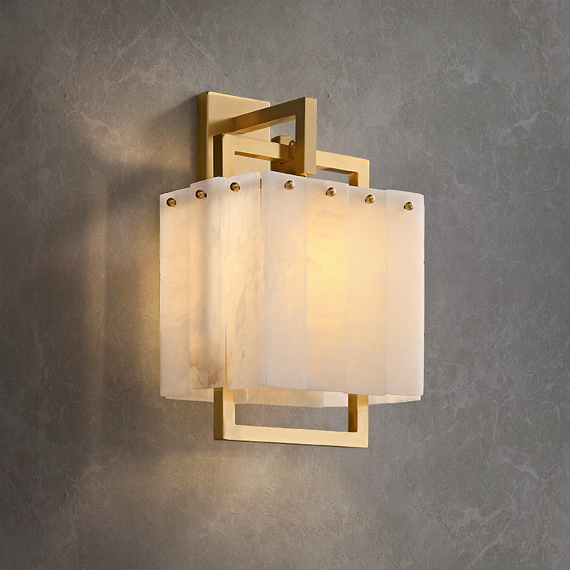 Applique murale 1 lumière en cuivre et marbre cubique moderne du milieu du siècle pour chambre à coucher 