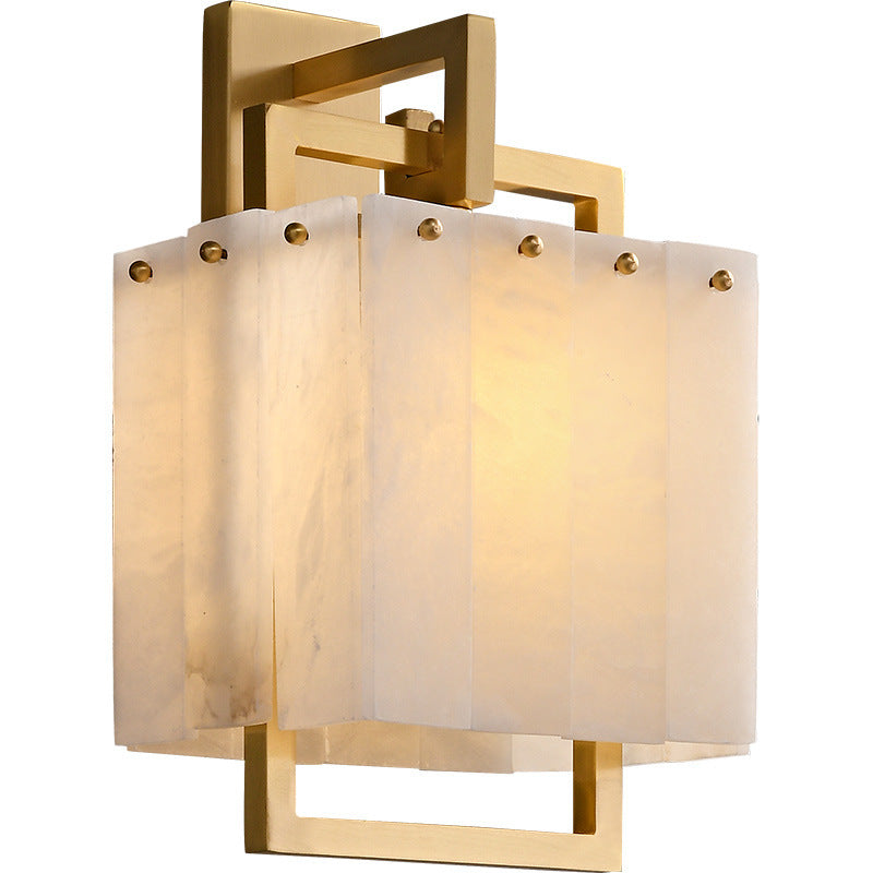 Applique murale 1 lumière en cuivre et marbre cubique moderne du milieu du siècle pour chambre à coucher 