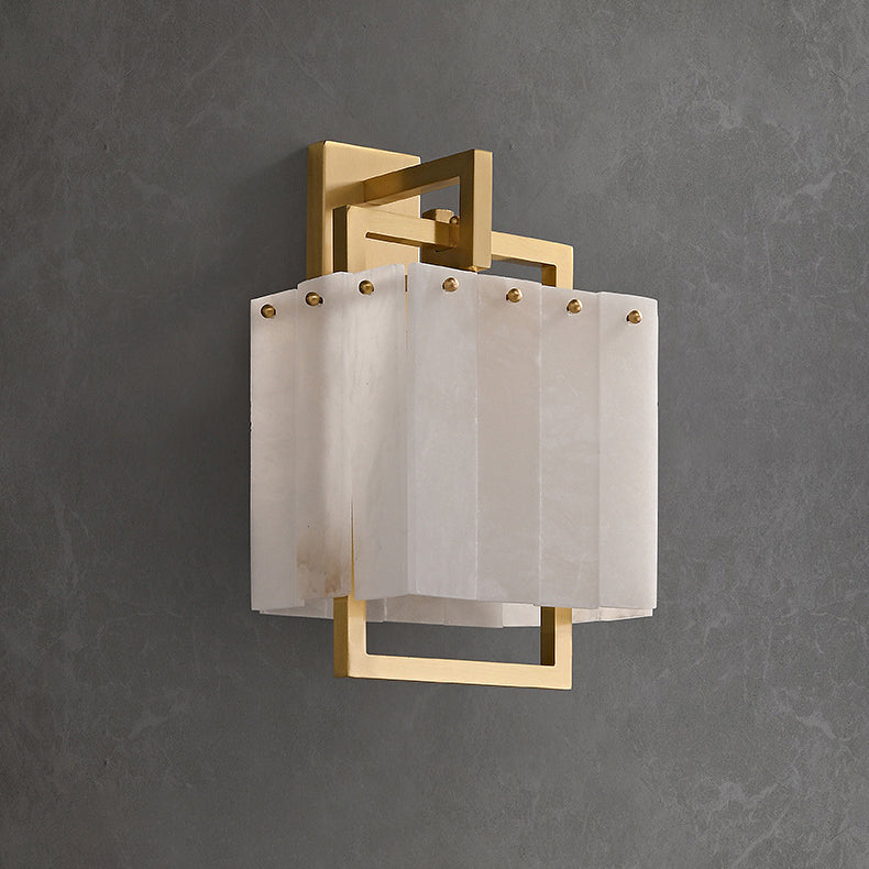 Applique murale 1 lumière en cuivre et marbre cubique moderne du milieu du siècle pour chambre à coucher 