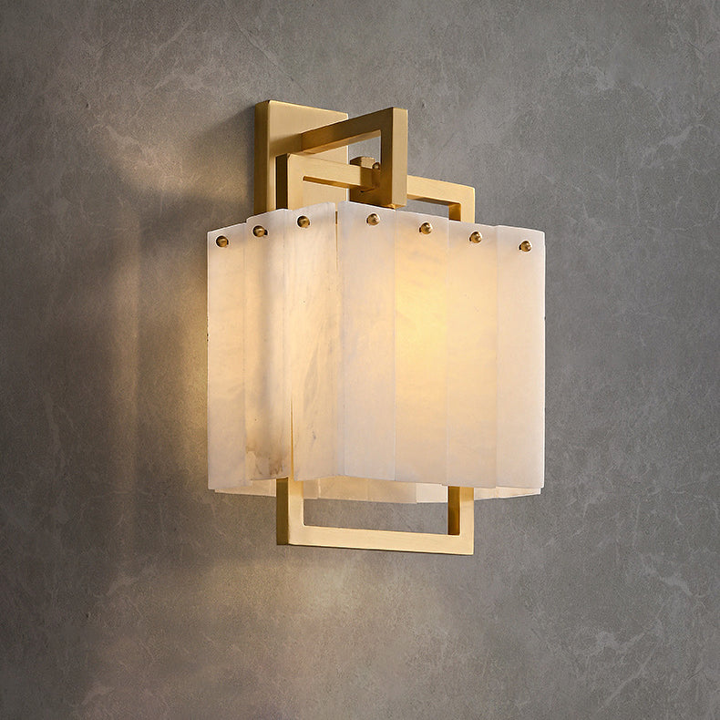 Applique murale 1 lumière en cuivre et marbre cubique moderne du milieu du siècle pour chambre à coucher 