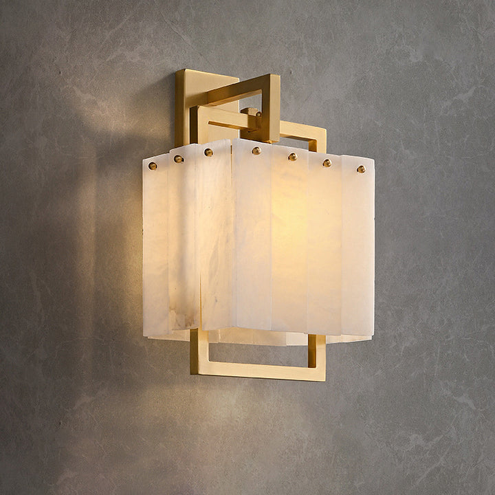 Applique murale 1 lumière en cuivre et marbre cubique moderne du milieu du siècle pour chambre à coucher 