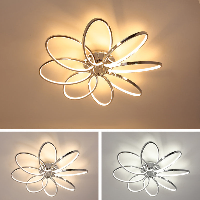 Plafonnier semi-encastré à LED en acrylique et aluminium avec anneaux multiples scandinaves contemporains pour chambre 