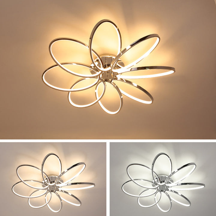 Plafonnier semi-encastré à LED en acrylique et aluminium avec anneaux multiples scandinaves contemporains pour chambre 