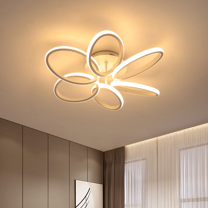 Contemporary Scandinavian Multiple Rings Acrylic Aluminum LED Semi-Flush Mount Ceiling Light For Bedroom