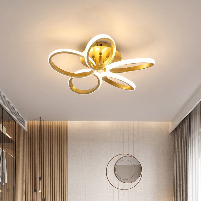 Contemporary Scandinavian Multiple Rings Acrylic Aluminum LED Semi-Flush Mount Ceiling Light For Bedroom