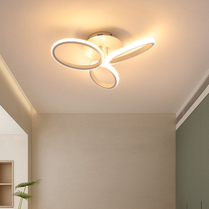 Plafonnier semi-encastré à LED en acrylique et aluminium avec anneaux multiples scandinaves contemporains pour chambre 