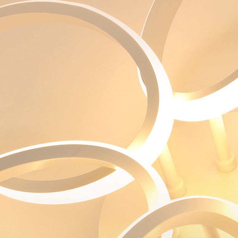 Contemporary Scandinavian Multiple Rings Acrylic Aluminum LED Semi-Flush Mount Ceiling Light For Bedroom