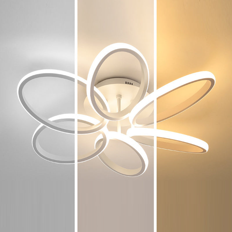Contemporary Scandinavian Multiple Rings Acrylic Aluminum LED Semi-Flush Mount Ceiling Light For Bedroom