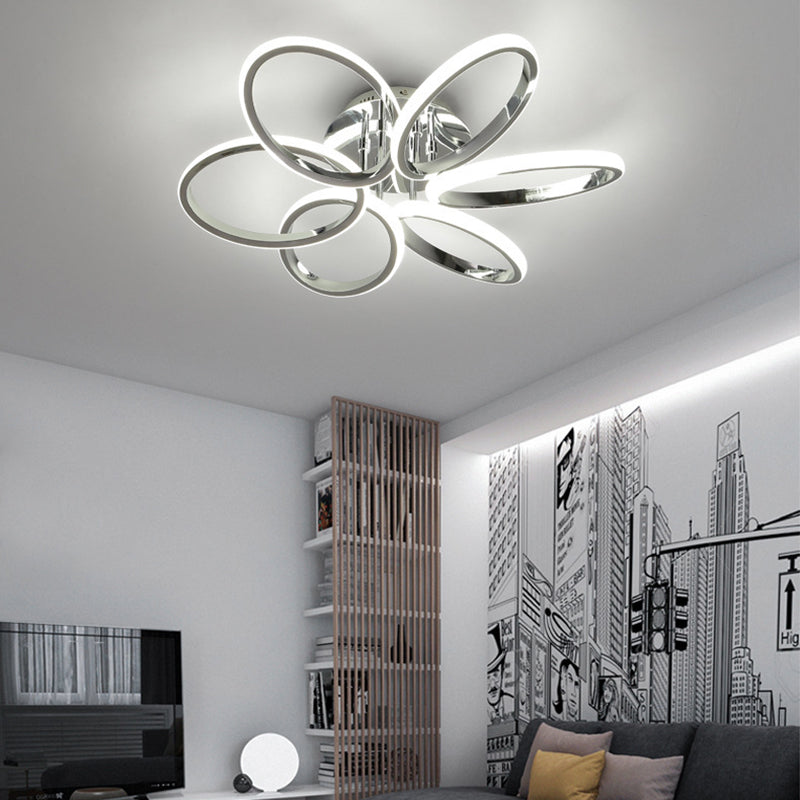 Contemporary Scandinavian Multiple Rings Acrylic Aluminum LED Semi-Flush Mount Ceiling Light For Bedroom