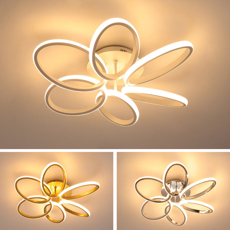 Contemporary Scandinavian Multiple Rings Acrylic Aluminum LED Semi-Flush Mount Ceiling Light For Bedroom