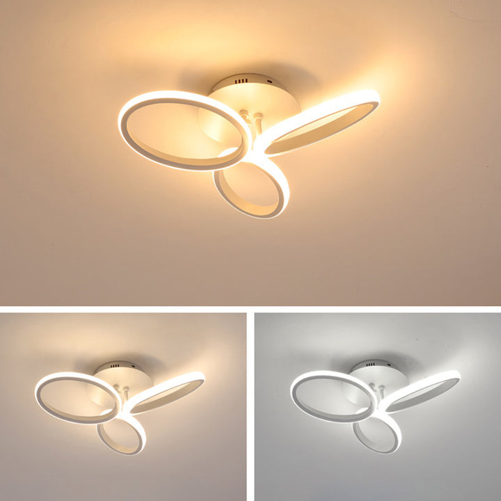 Plafonnier semi-encastré à LED en acrylique et aluminium avec anneaux multiples scandinaves contemporains pour chambre 