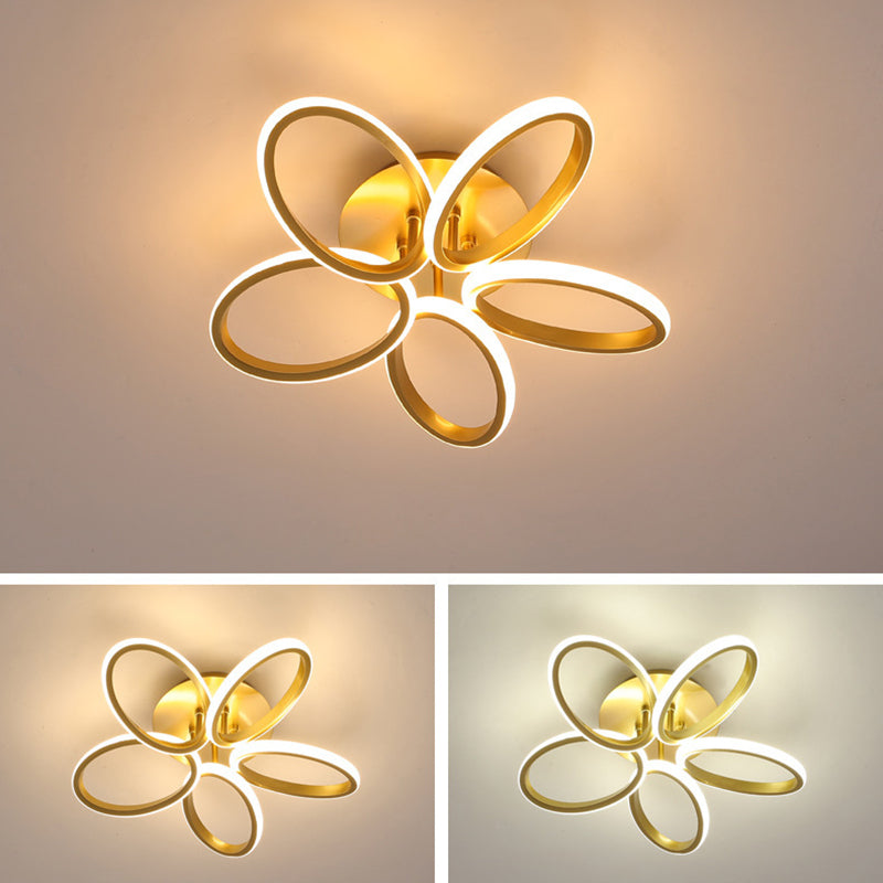 Contemporary Scandinavian Multiple Rings Acrylic Aluminum LED Semi-Flush Mount Ceiling Light For Bedroom