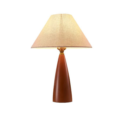 Traditional Mid-Century Cone Solid Wood Fabric 1-Light Table Lamp For Bedroom