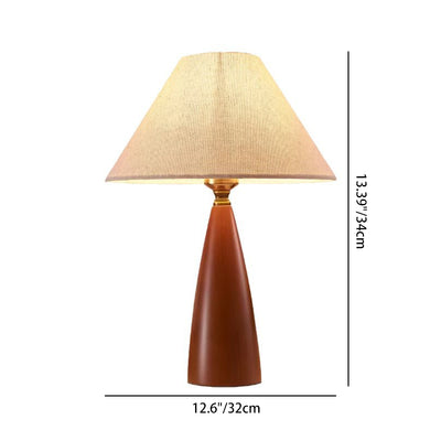 Traditional Mid-Century Cone Solid Wood Fabric 1-Light Table Lamp For Bedroom