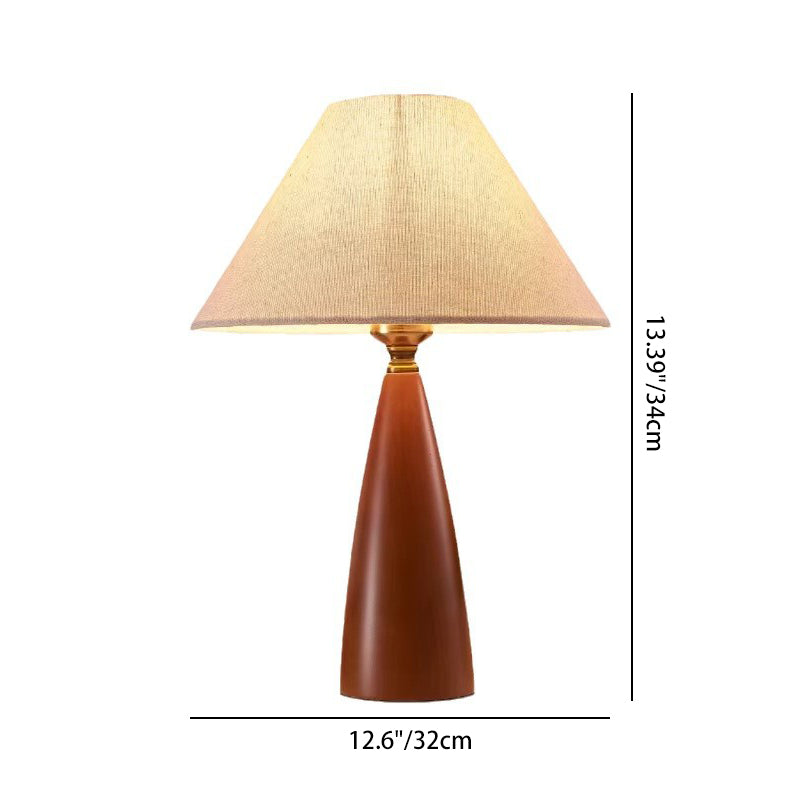 Traditional Mid-Century Cone Solid Wood Fabric 1-Light Table Lamp For Bedroom