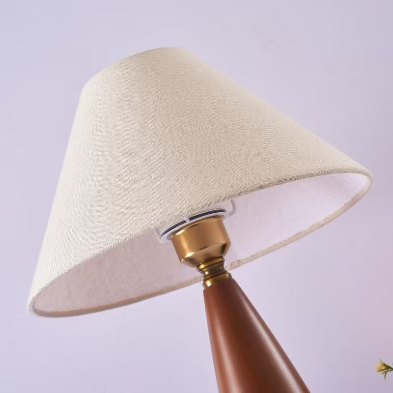 Traditional Mid-Century Cone Solid Wood Fabric 1-Light Table Lamp For Bedroom
