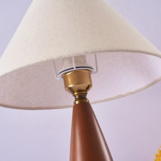 Traditional Mid-Century Cone Solid Wood Fabric 1-Light Table Lamp For Bedroom
