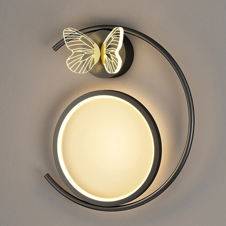 Modern Simplicity Butterfly Circle Iron Silicone Strip LED Wall Sconce Lamp For Bedroom