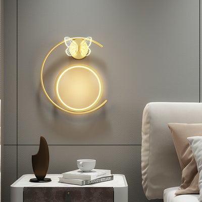 Modern Simplicity Butterfly Circle Iron Silicone Strip LED Wall Sconce Lamp For Bedroom
