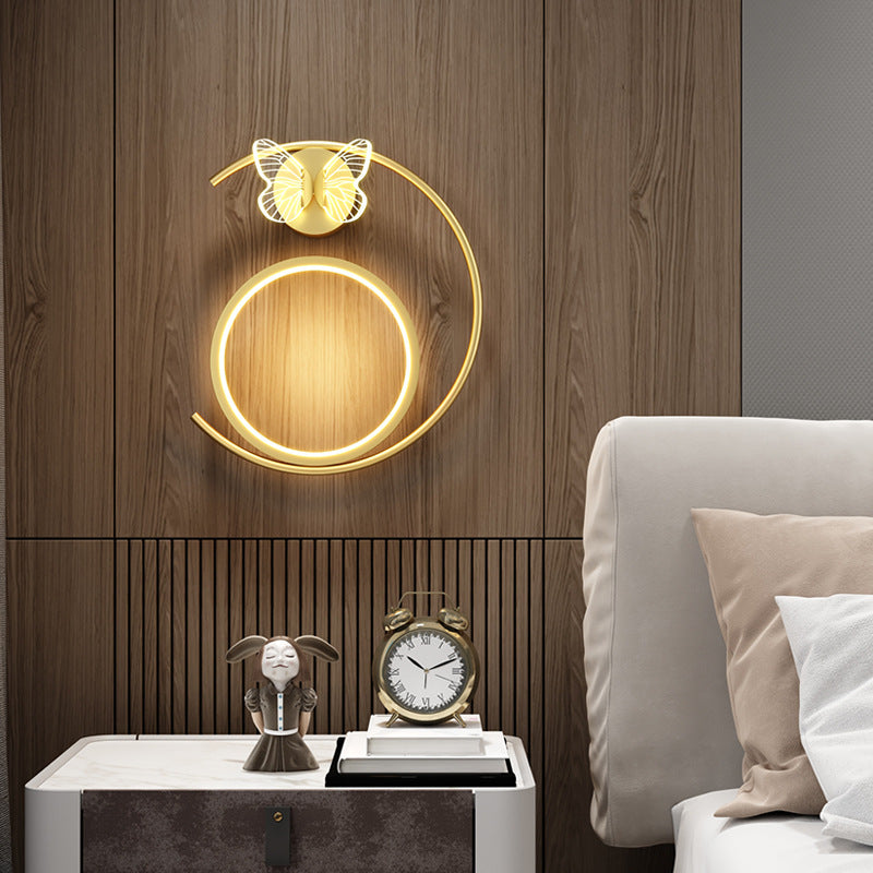 Modern Simplicity Butterfly Circle Iron Silicone Strip LED Wall Sconce Lamp For Bedroom