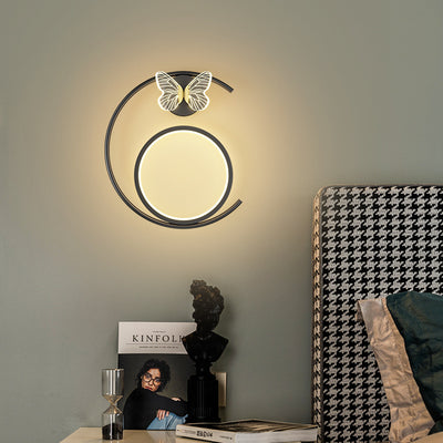 Modern Simplicity Butterfly Circle Iron Silicone Strip LED Wall Sconce Lamp For Bedroom