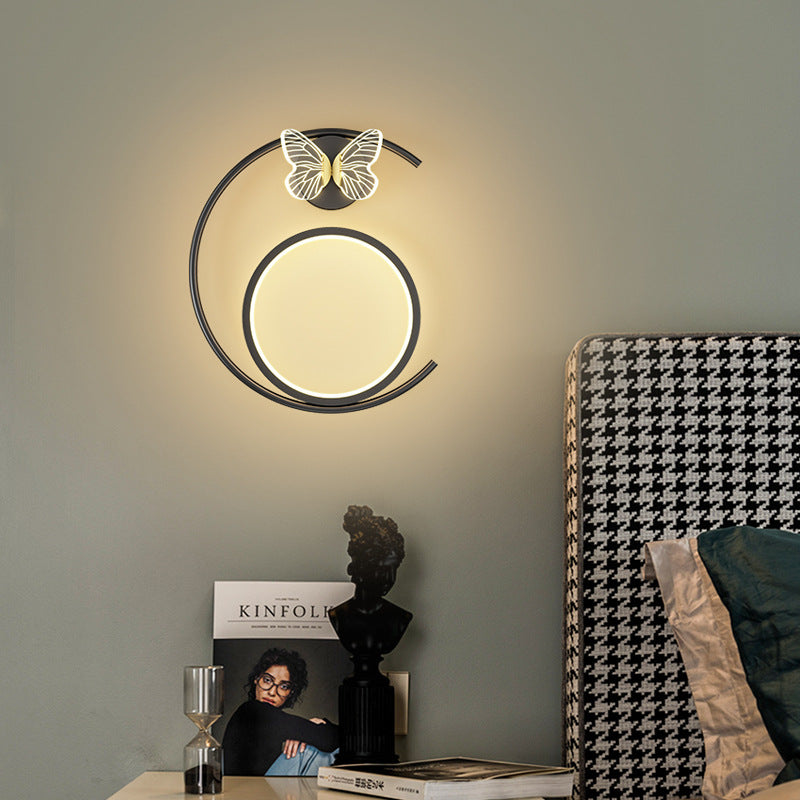 Modern Simplicity Butterfly Circle Iron Silicone Strip LED Wall Sconce Lamp For Bedroom
