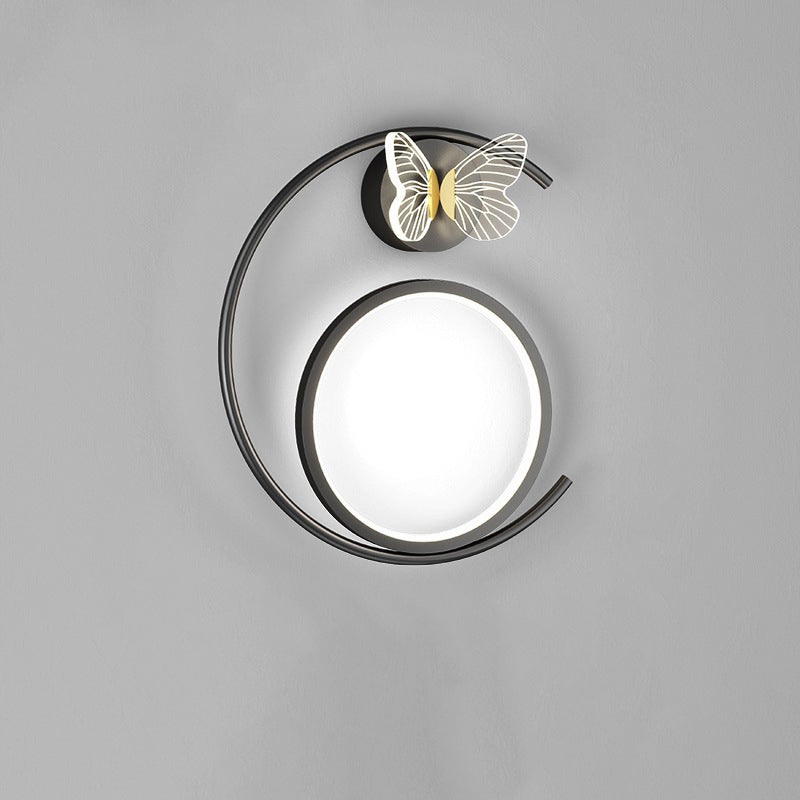 Modern Simplicity Butterfly Circle Iron Silicone Strip LED Wall Sconce Lamp For Bedroom