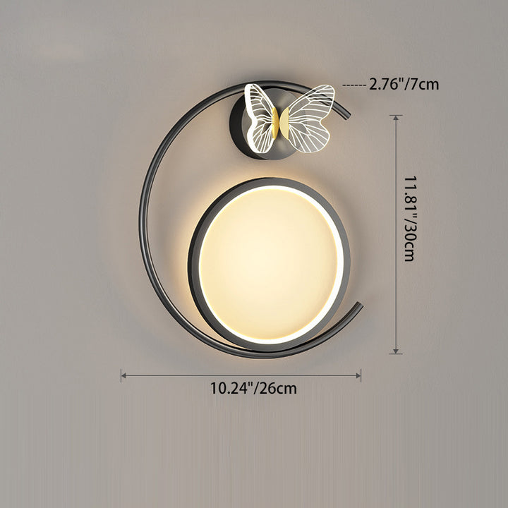 Modern Simplicity Butterfly Circle Iron Silicone Strip LED Wall Sconce Lamp For Bedroom