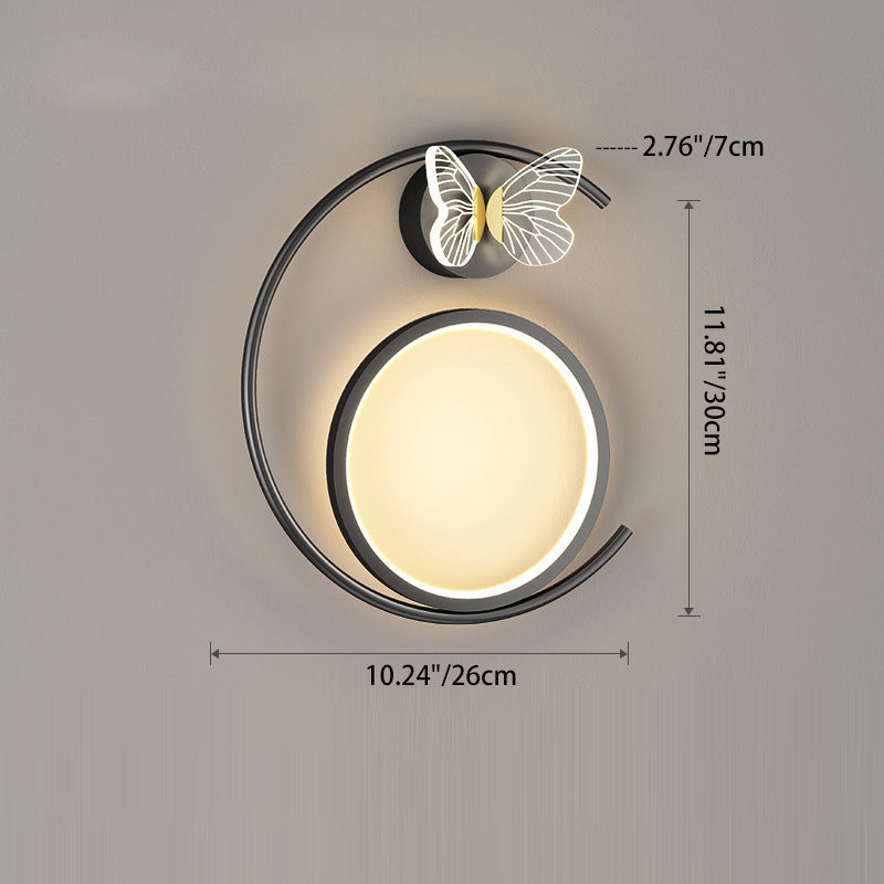 Modern Simplicity Butterfly Circle Iron Silicone Strip LED Wall Sconce Lamp For Bedroom