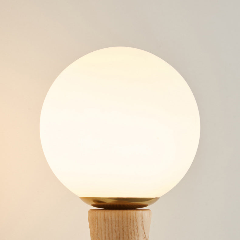 Traditional Japanese Spherical Ash Wood Iron Glass 1-Light Wall Sconce Lamp For Bedroom