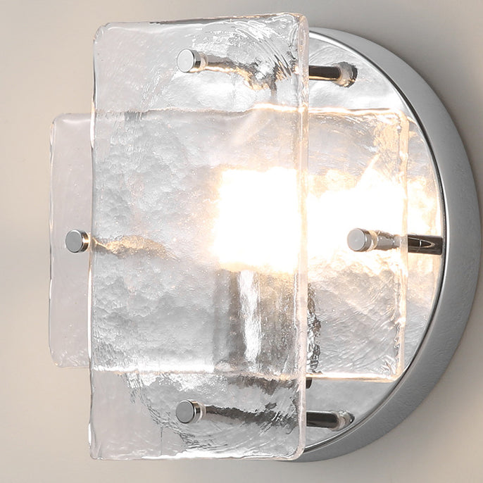 Modern Art Deco Ice Round Metal Glass 1-Light Wall Sconce Lamp For Bedroom