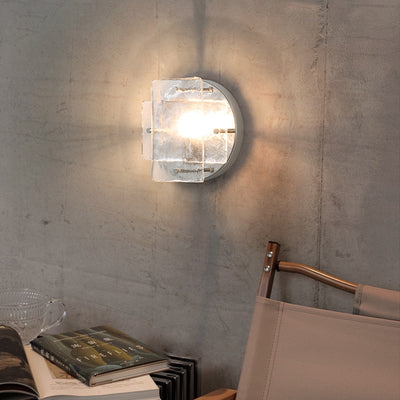Modern Art Deco Ice Round Metal Glass 1-Light Wall Sconce Lamp For Bedroom