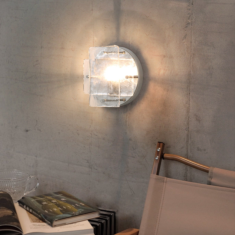 Modern Art Deco Ice Round Metal Glass 1-Light Wall Sconce Lamp For Bedroom