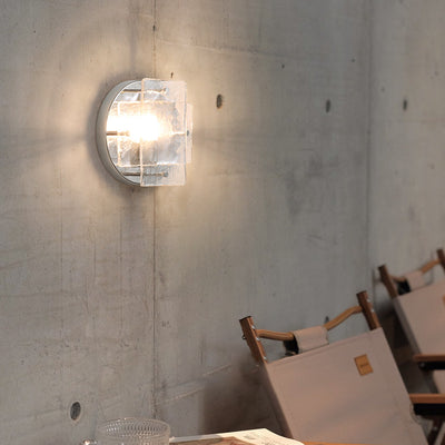 Modern Art Deco Ice Round Metal Glass 1-Light Wall Sconce Lamp For Bedroom