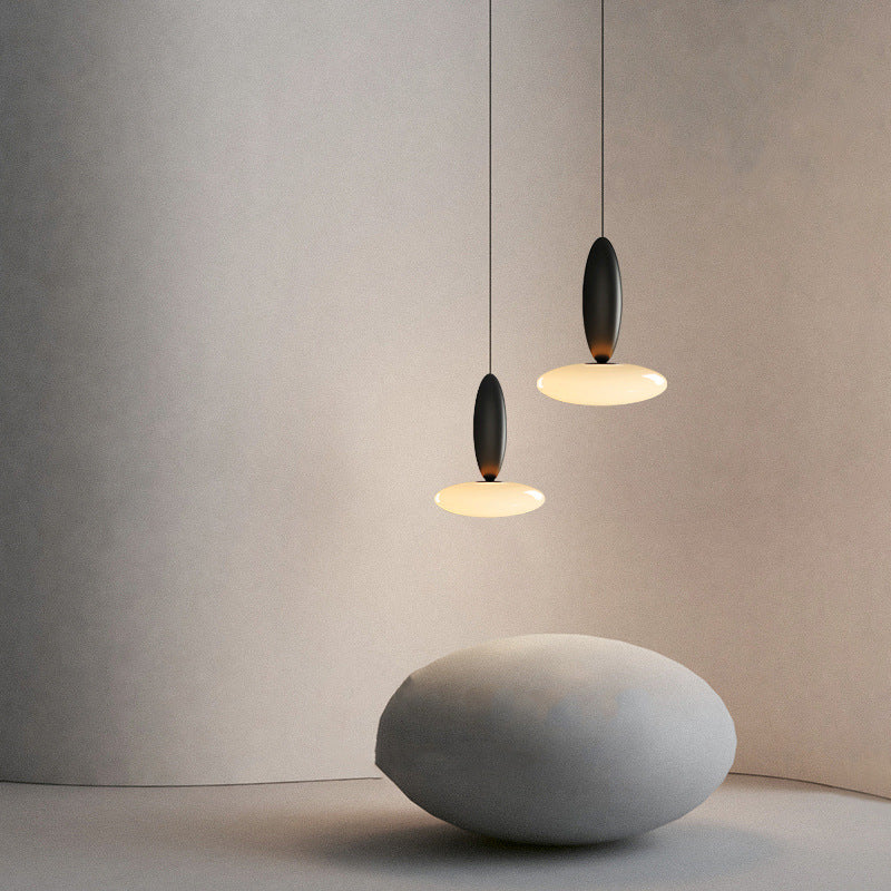 Modern Simplicity Oval Aluminum Glass LED Pendant Light For Bedroom