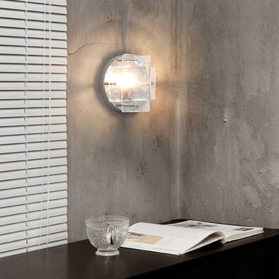 Modern Art Deco Ice Round Metal Glass 1-Light Wall Sconce Lamp For Bedroom