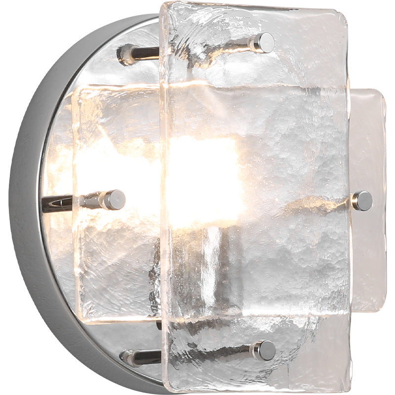 Modern Art Deco Ice Round Metal Glass 1-Light Wall Sconce Lamp For Bedroom