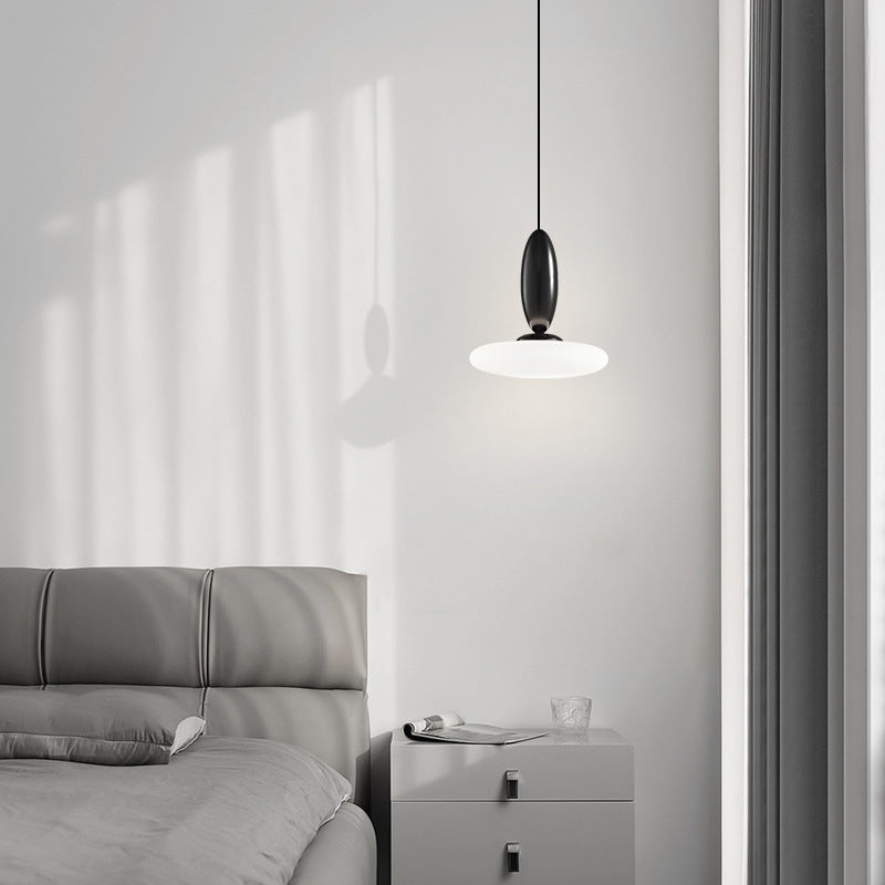 Modern Simplicity Oval Aluminum Glass LED Pendant Light For Bedroom
