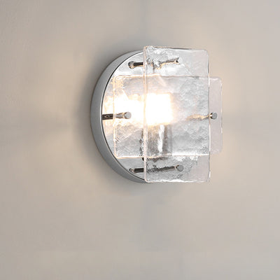 Modern Art Deco Ice Round Metal Glass 1-Light Wall Sconce Lamp For Bedroom
