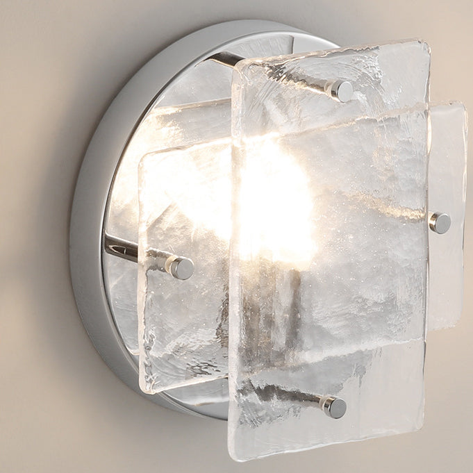 Modern Art Deco Ice Round Metal Glass 1-Light Wall Sconce Lamp For Bedroom
