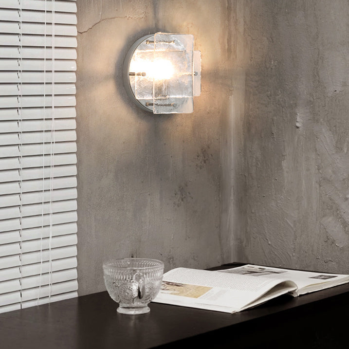 Modern Art Deco Ice Round Metal Glass 1-Light Wall Sconce Lamp For Bedroom