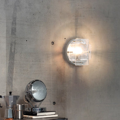 Modern Art Deco Ice Round Metal Glass 1-Light Wall Sconce Lamp For Bedroom