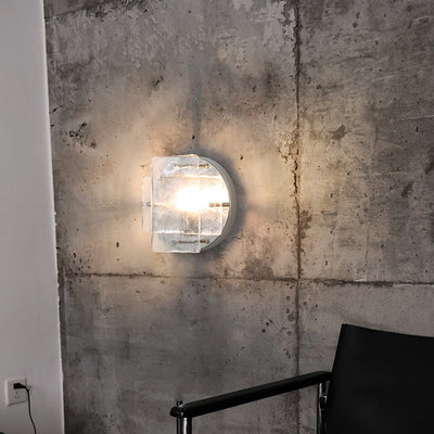 Modern Art Deco Ice Round Metal Glass 1-Light Wall Sconce Lamp For Bedroom