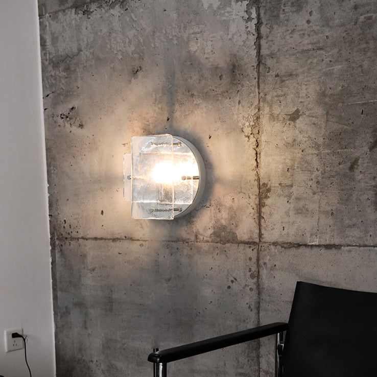 Modern Art Deco Ice Round Metal Glass 1-Light Wall Sconce Lamp For Bedroom