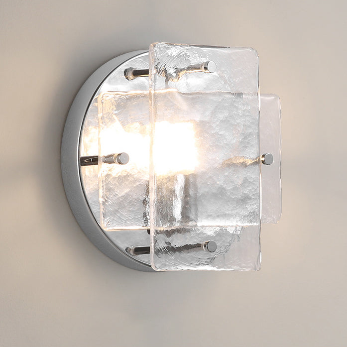 Modern Art Deco Ice Round Metal Glass 1-Light Wall Sconce Lamp For Bedroom
