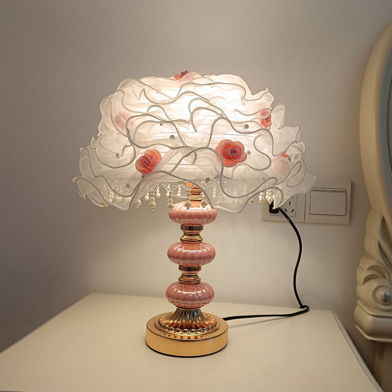 Modern Art Deco Flower Dome Ceramic Fabric 1-Light Table Lamp For Bedroom