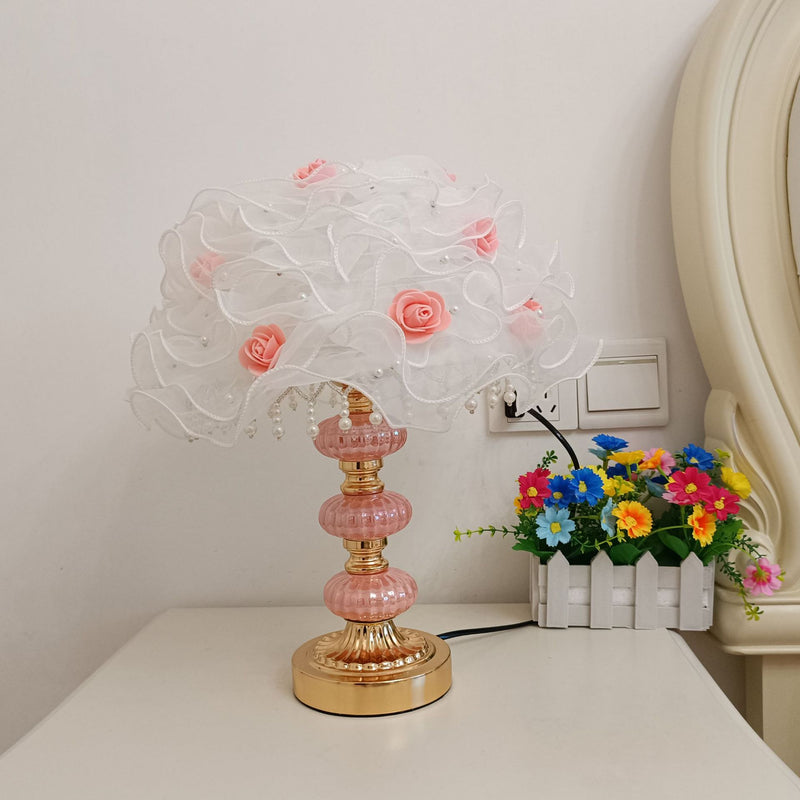 Modern Art Deco Flower Dome Ceramic Fabric 1-Light Table Lamp For Bedroom