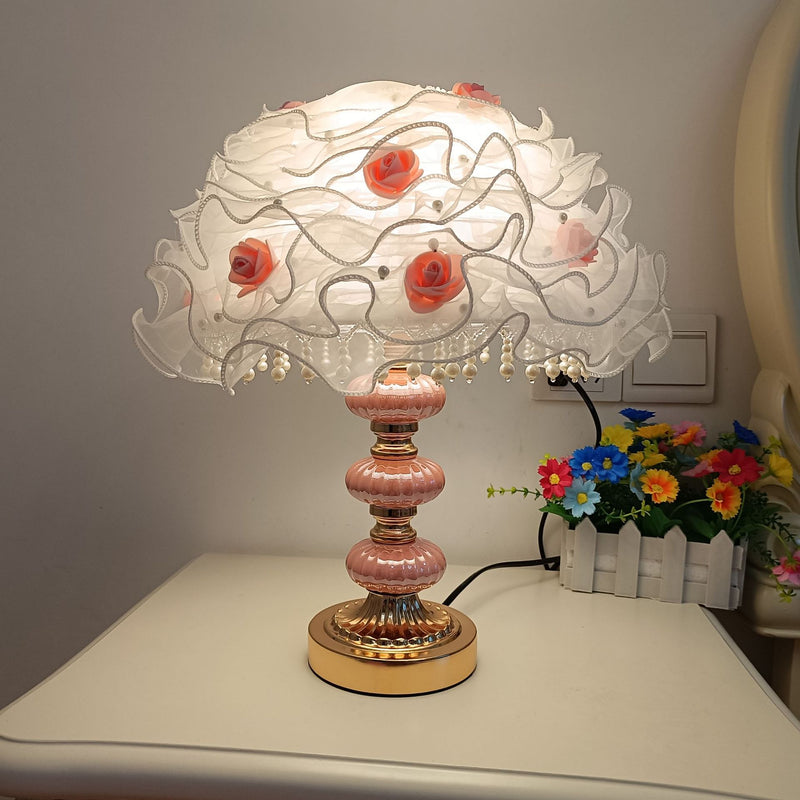 Modern Art Deco Flower Dome Ceramic Fabric 1-Light Table Lamp For Bedroom