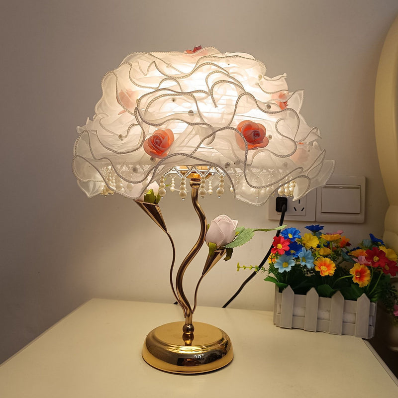 Modern Art Deco Flower Dome Ceramic Fabric 1-Light Table Lamp For Bedroom